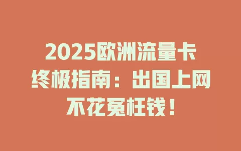 2025欧洲流量卡终极指南：出国上网不花冤枉钱！