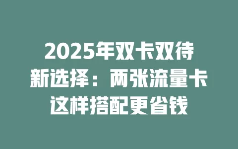 2025年双卡双待新选择：两张流量卡这样搭配更省钱