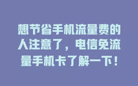 想节省手机流量费的人注意了，电信免流量手机卡了解一下！