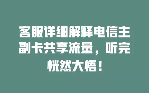客服详细解释电信主副卡共享流量，听完恍然大悟！