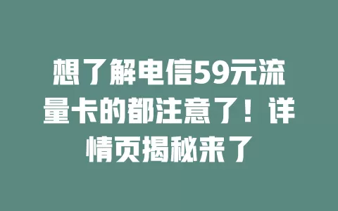 想了解电信59元流量卡的都注意了！详情页揭秘来了