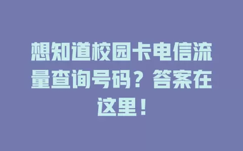 想知道校园卡电信流量查询号码？答案在这里！