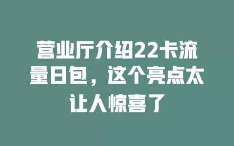 营业厅介绍22卡流量日包，这个亮点太让人惊喜了