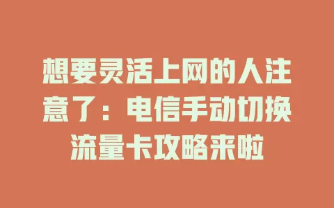 想要灵活上网的人注意了：电信手动切换流量卡攻略来啦