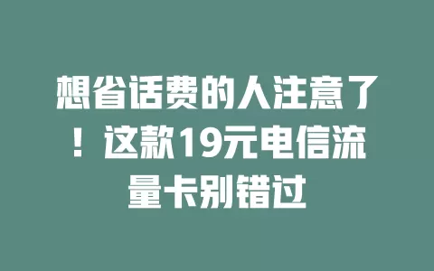 想省话费的人注意了！这款19元电信流量卡别错过