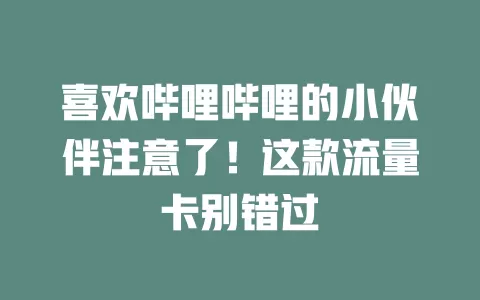 喜欢哔哩哔哩的小伙伴注意了！这款流量卡别错过