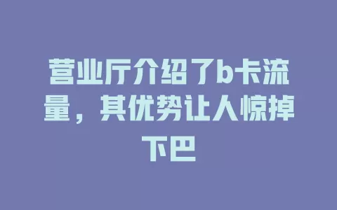 营业厅介绍了b卡流量，其优势让人惊掉下巴
