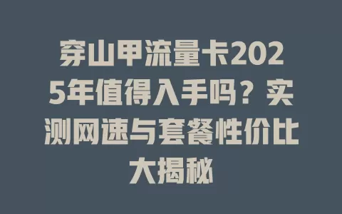 穿山甲流量卡2025年值得入手吗？实测网速与套餐性价比大揭秘