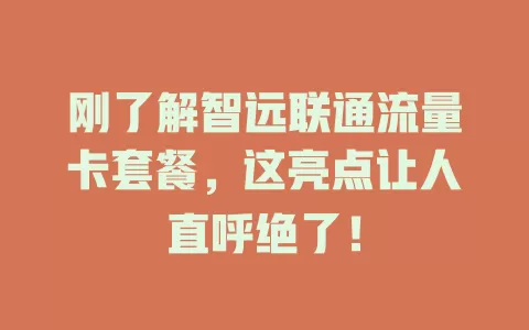 刚了解智远联通流量卡套餐，这亮点让人直呼绝了！