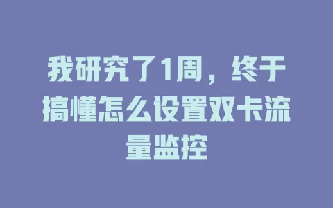 我研究了1周，终于搞懂怎么设置双卡流量监控