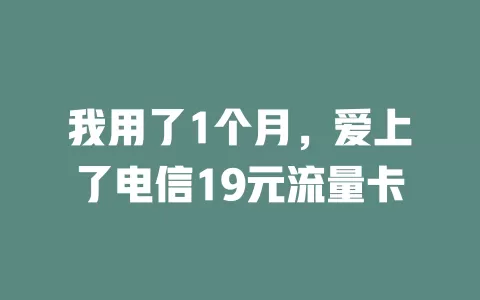 我用了1个月，爱上了电信19元流量卡