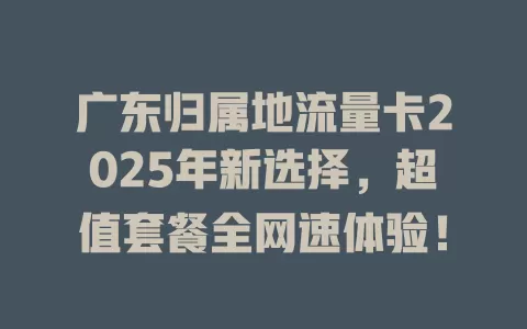广东归属地流量卡2025年新选择，超值套餐全网速体验！