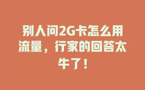 别人问2G卡怎么用流量，行家的回答太牛了！