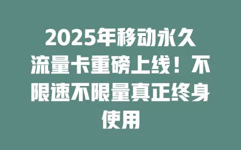 2025年移动永久流量卡重磅上线！不限速不限量真正终身使用