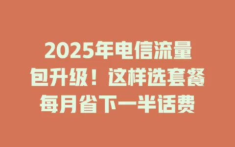 2025年电信流量包升级！这样选套餐每月省下一半话费