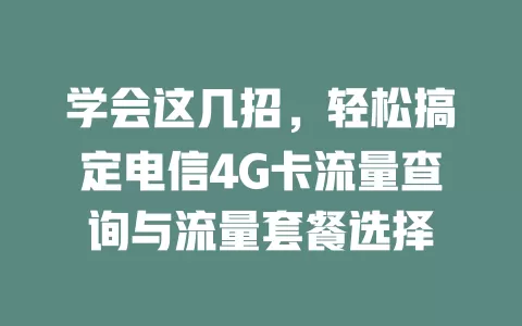学会这几招，轻松搞定电信4G卡流量查询与流量套餐选择