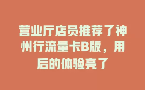 营业厅店员推荐了神州行流量卡B版，用后的体验亮了