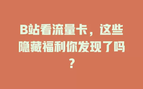 B站看流量卡，这些隐藏福利你发现了吗？