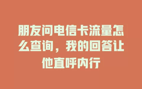 朋友问电信卡流量怎么查询，我的回答让他直呼内行