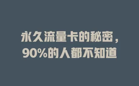 永久流量卡的秘密，90%的人都不知道