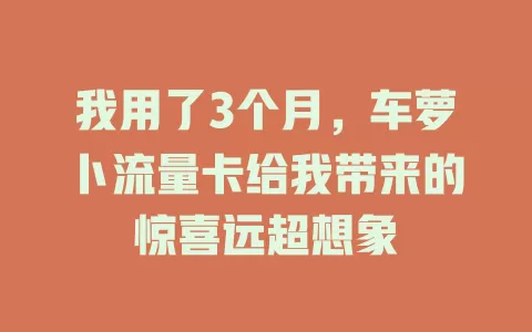 我用了3个月，车萝卜流量卡给我带来的惊喜远超想象