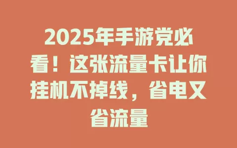 2025年手游党必看！这张流量卡让你挂机不掉线，省电又省流量