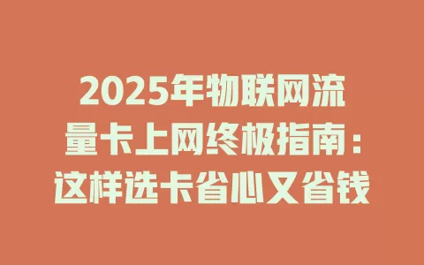 2025年物联网流量卡上网终极指南：这样选卡省心又省钱