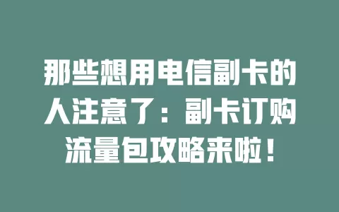 那些想用电信副卡的人注意了：副卡订购流量包攻略来啦！