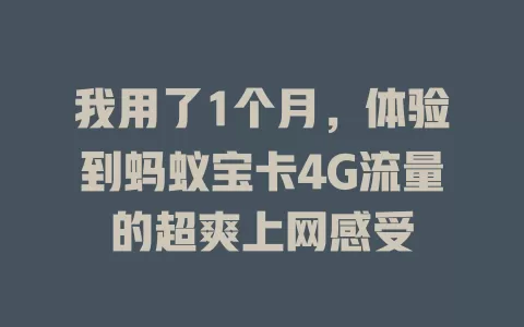 我用了1个月，体验到蚂蚁宝卡4G流量的超爽上网感受