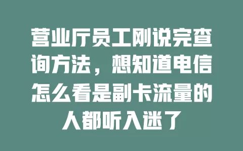 营业厅员工刚说完查询方法，想知道电信怎么看是副卡流量的人都听入迷了