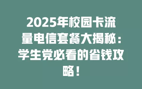 2025年校园卡流量电信套餐大揭秘：学生党必看的省钱攻略！
