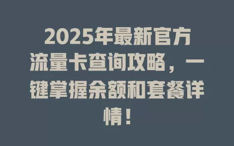 2025年最新官方流量卡查询攻略，一键掌握余额和套餐详情！