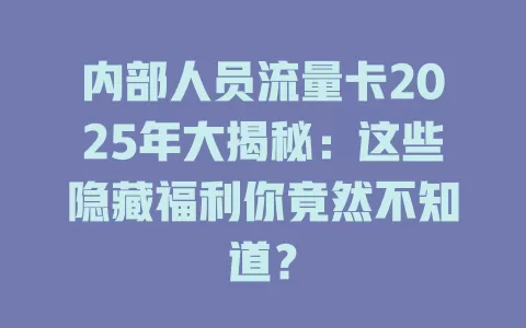 内部人员流量卡2025年大揭秘：这些隐藏福利你竟然不知道？