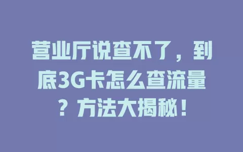 营业厅说查不了，到底3G卡怎么查流量？方法大揭秘！