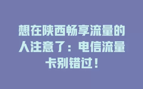 想在陕西畅享流量的人注意了：电信流量卡别错过！
