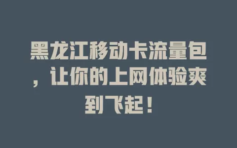 黑龙江移动卡流量包，让你的上网体验爽到飞起！