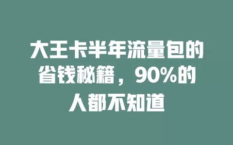 大王卡半年流量包的省钱秘籍，90%的人都不知道