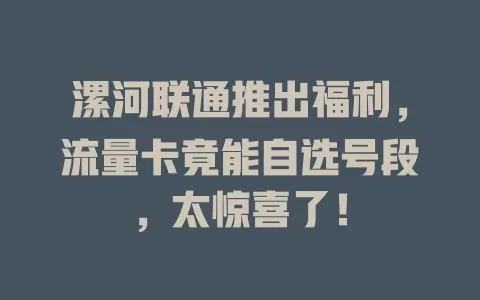 漯河联通推出福利，流量卡竟能自选号段，太惊喜了！