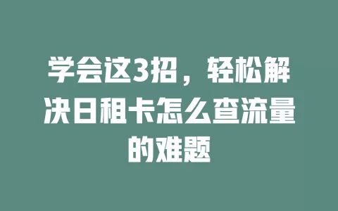 学会这3招，轻松解决日租卡怎么查流量的难题