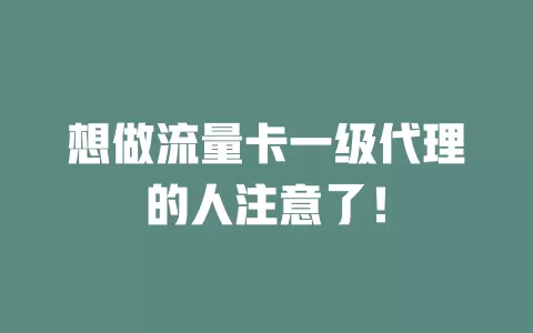 想做流量卡一级代理的人注意了！