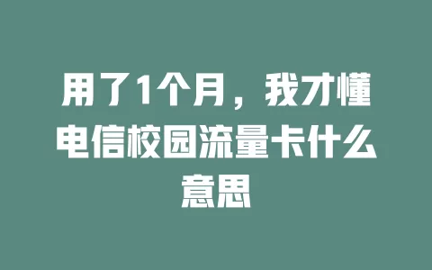 用了1个月，我才懂电信校园流量卡什么意思