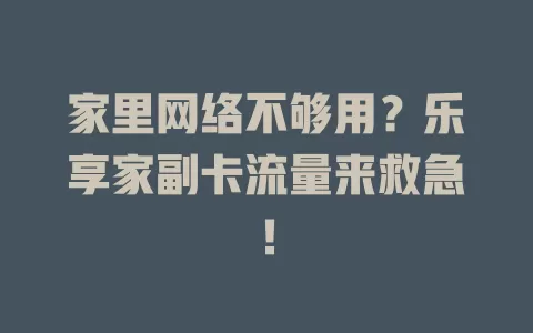 家里网络不够用？乐享家副卡流量来救急！