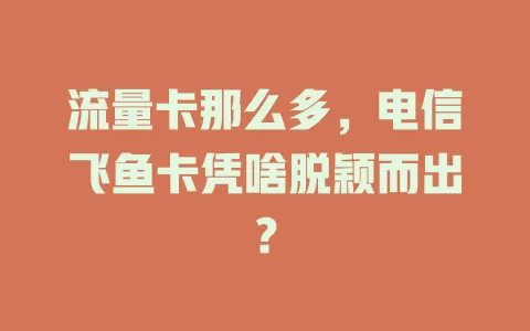 流量卡那么多，电信飞鱼卡凭啥脱颖而出？
