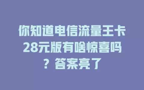 你知道电信流量王卡28元版有啥惊喜吗？答案亮了