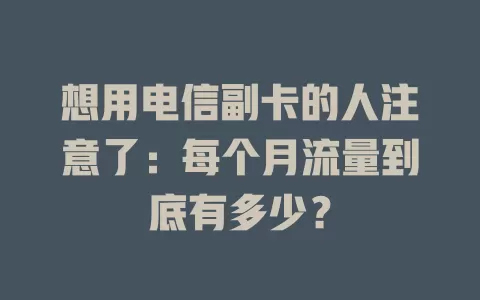 想用电信副卡的人注意了：每个月流量到底有多少？