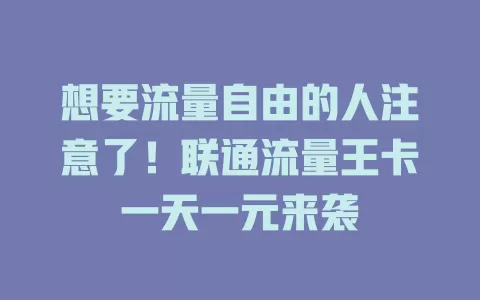 想要流量自由的人注意了！联通流量王卡一天一元来袭