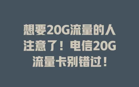 想要20G流量的人注意了！电信20G流量卡别错过！