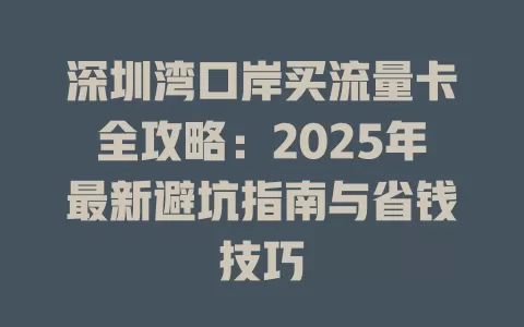 深圳湾口岸买流量卡全攻略：2025年最新避坑指南与省钱技巧