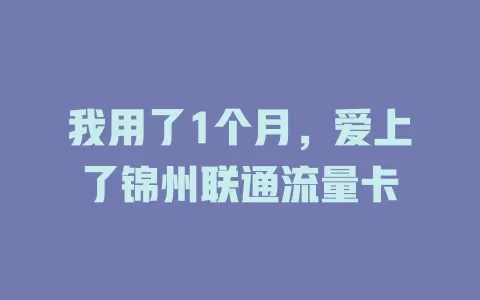 我用了1个月，爱上了锦州联通流量卡