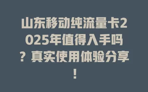山东移动纯流量卡2025年值得入手吗？真实使用体验分享！